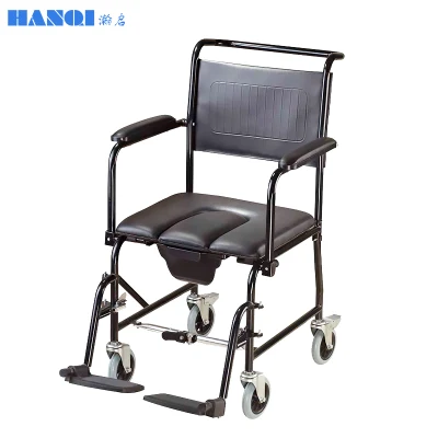 Functional People Products Equipo médico plegable Silla de ruedas de acero sólido con inodoro