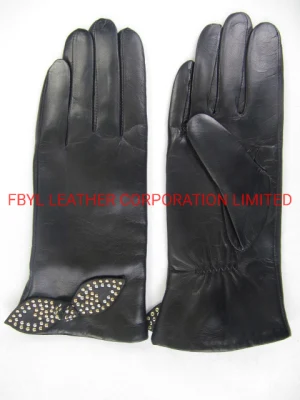 Guantes de cuero genuino suave importados de alta calidad para mujer (JYG